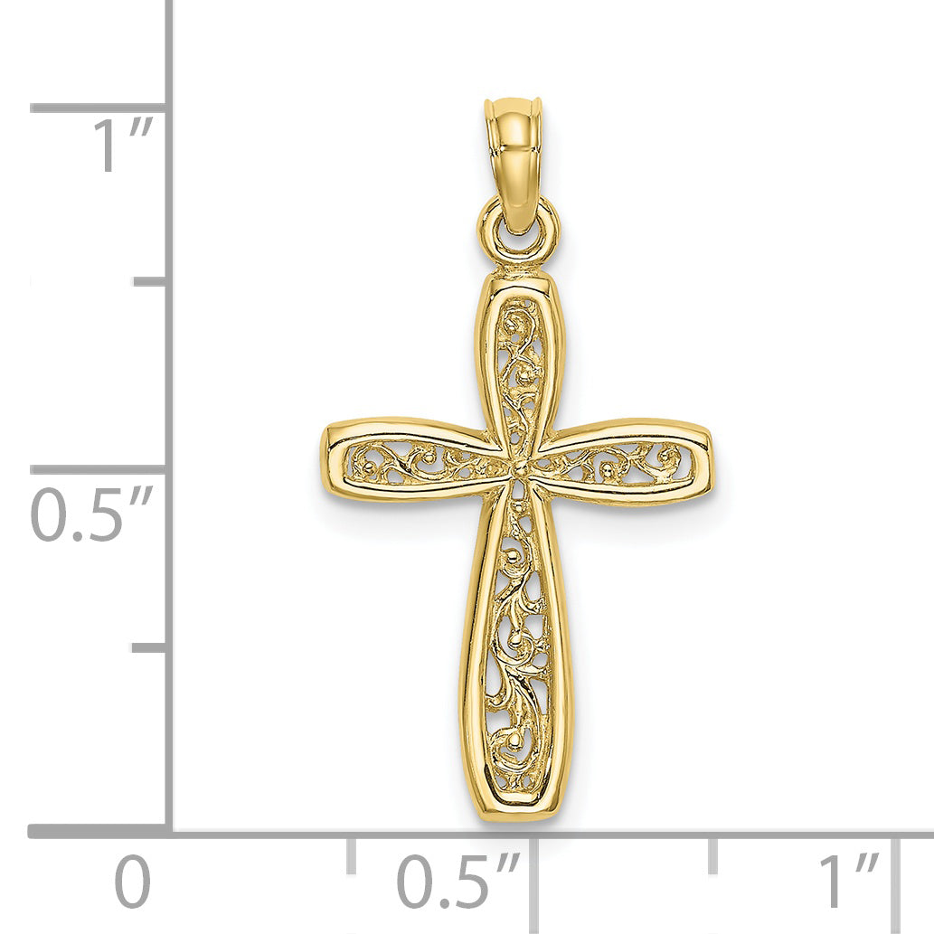 10K Cross w/ Filigree Center Charm