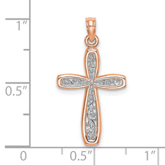 10K Rose w/ White Rhodium Filigree Center Border Cross