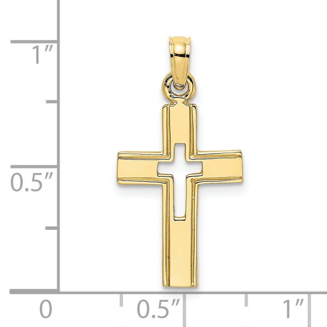 10K Polished and Cut-Out Cross Charm