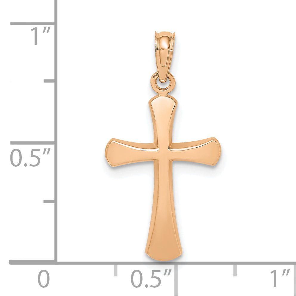 10K Rose Gold Polished Beveled Cross w/ Round Tips Charm