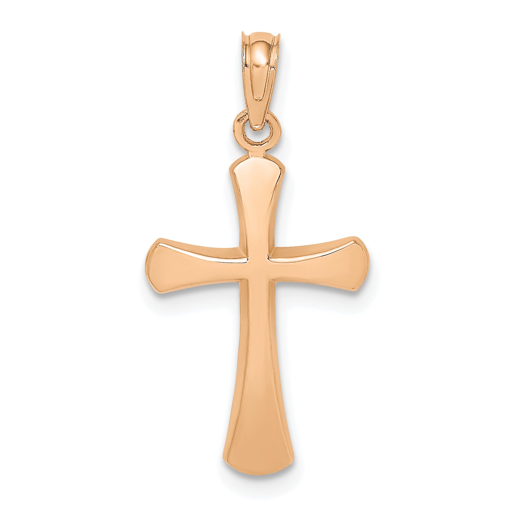 10K Rose Gold Polished Beveled Cross w/ Round Tips Charm