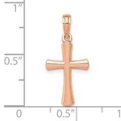 10K Rose Gold Polished Beveled Cross w/ Round Tips Charm