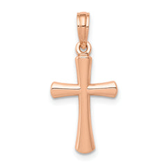 10K Rose Gold Polished Beveled Cross w/ Round Tips Charm