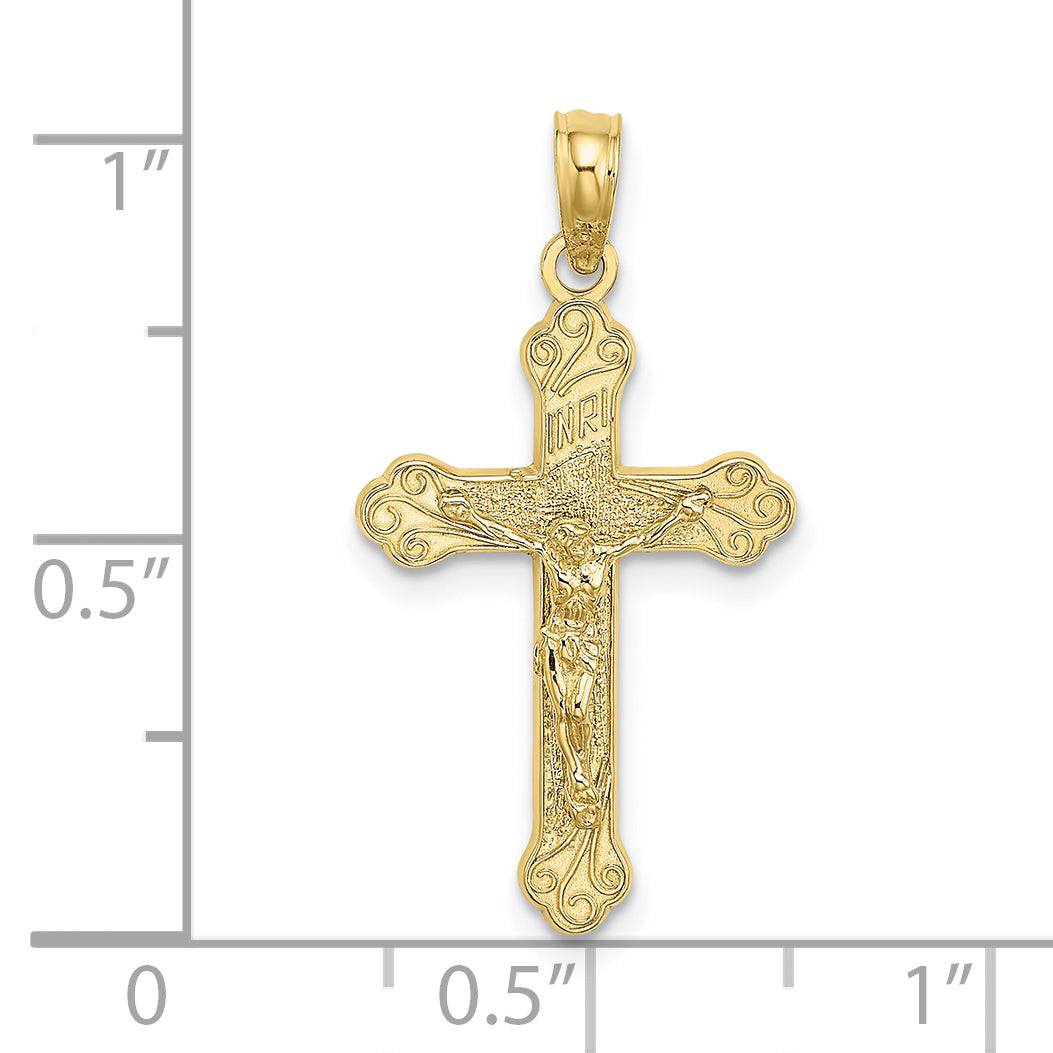 10K Inri Crucifix W/ Scroll Tips Charm