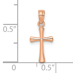 10K Rose Gold Polished Beveled Cross w/ Round tips Charm