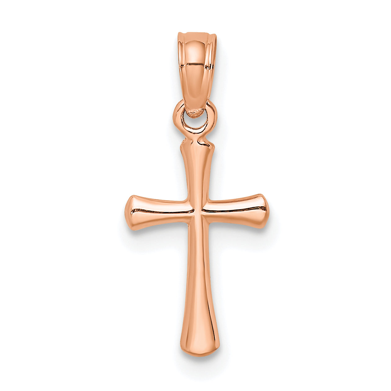 10K Rose Gold Polished Beveled Cross w/ Round tips Charm