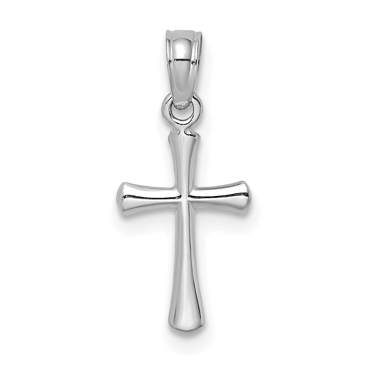 10K White Gold Polished Beveled Cross w/ Round tips Charm