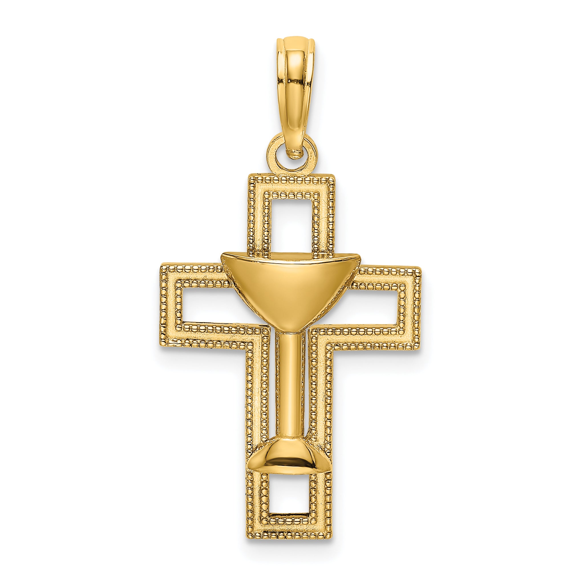 10K Polished Cross W/ Communion Cup Charm