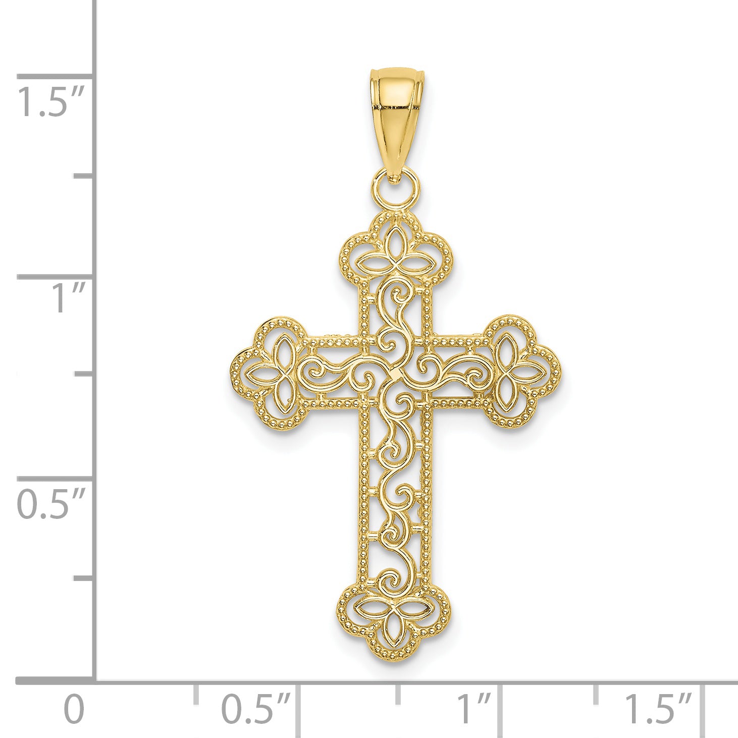 10K Textured  Beaded Edge Cross Charm