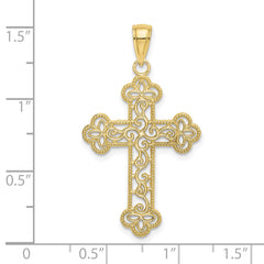 10K Textured  Beaded Edge Cross Charm