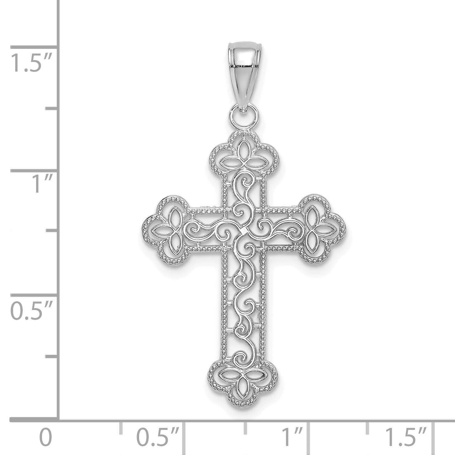 10K White Gold Textured  Beaded Edge Cross Charm