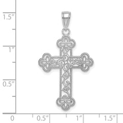 10K White Gold Textured  Beaded Edge Cross Charm