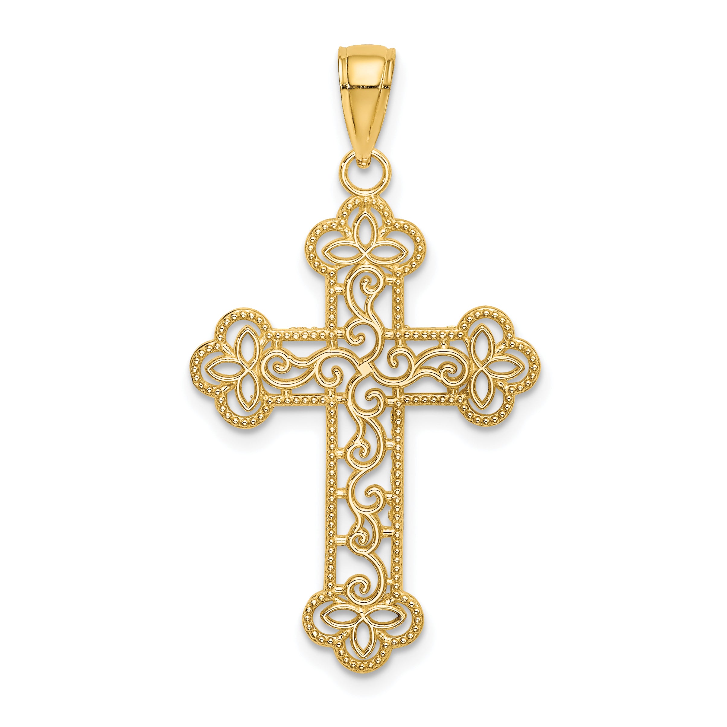 10K Textured  Beaded Edge Cross Charm