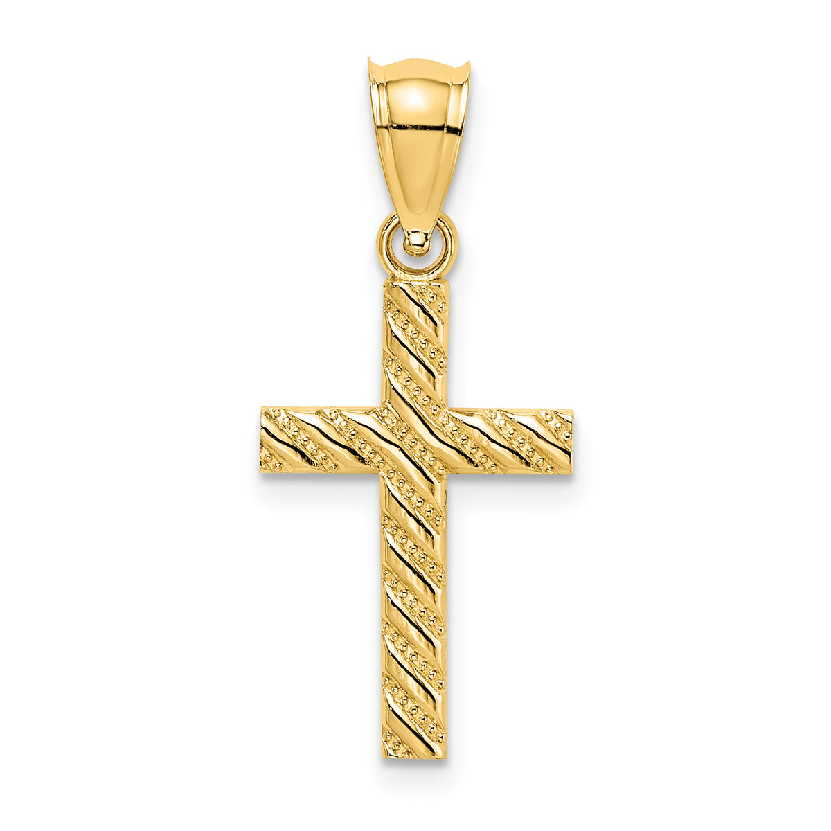 10K Beaded and Polished Cross Charm