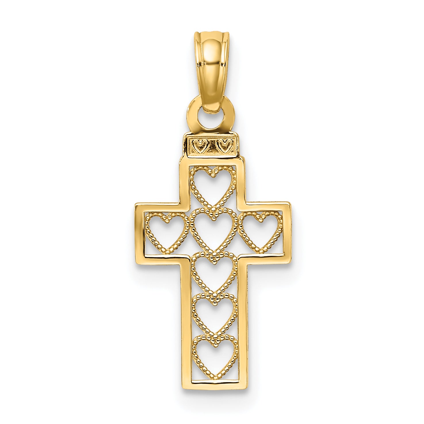 10K Cut-Out Heart Design Cross Charm