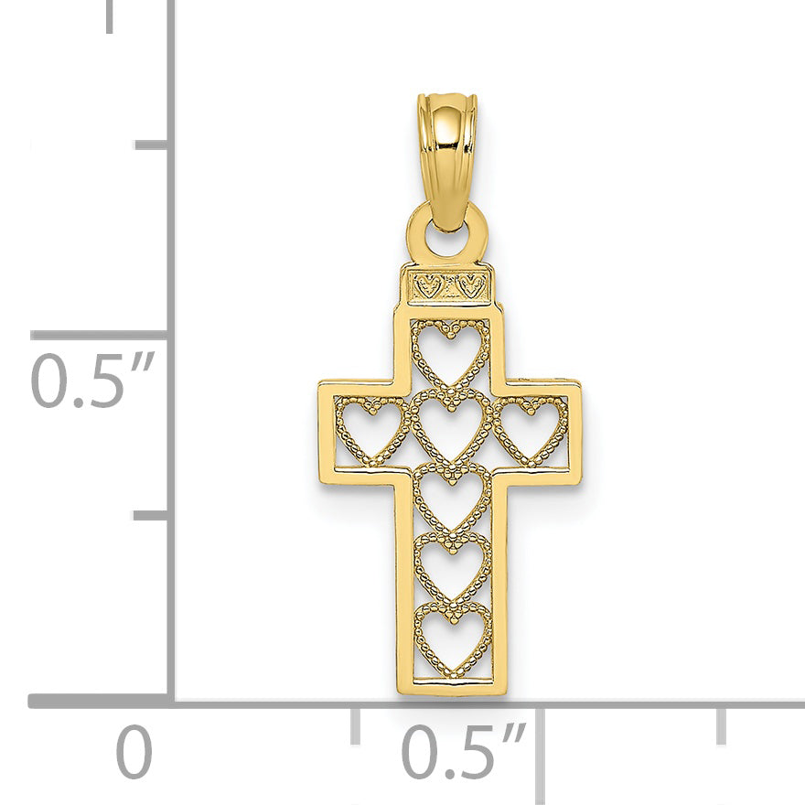 10K Cut-Out Heart Design Cross Charm