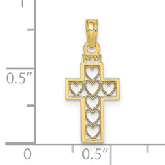 10K Cut-Out Heart Design Cross Charm