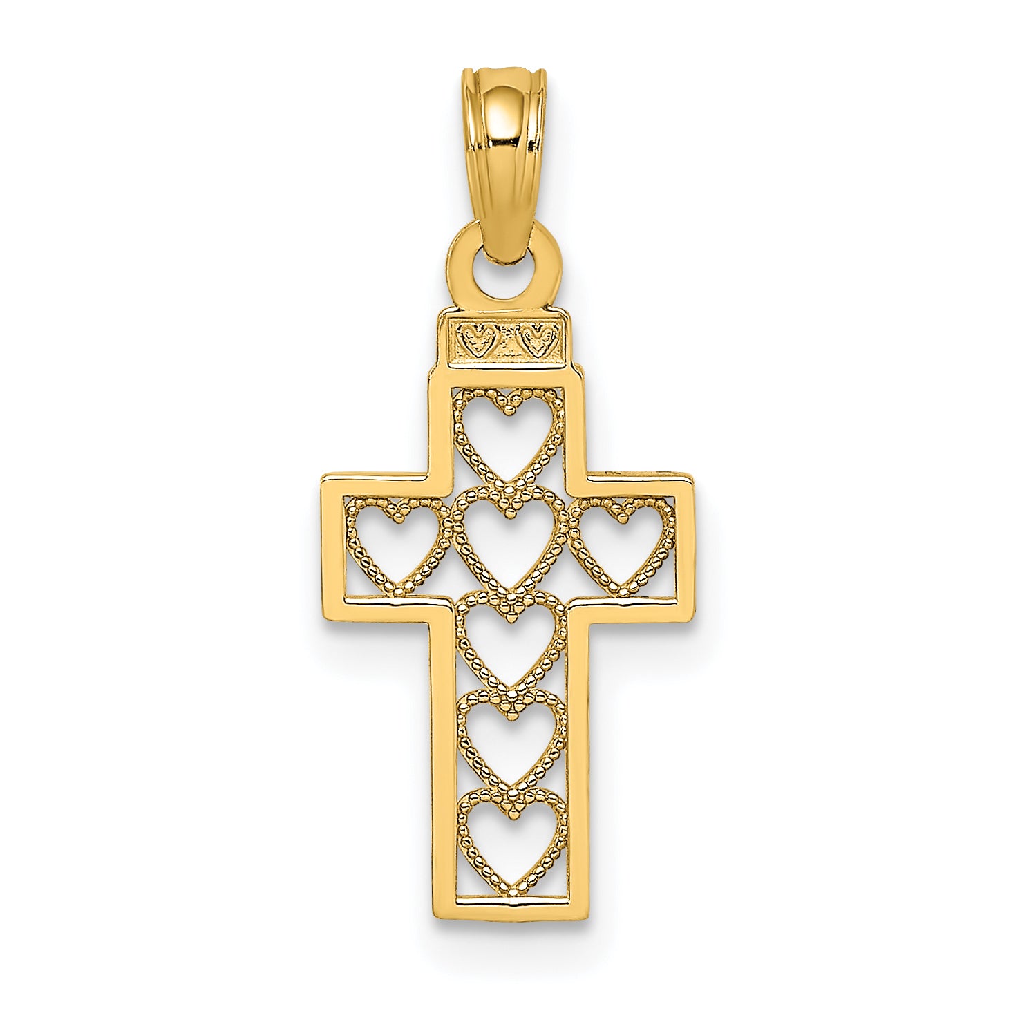 10K Cut-Out Heart Design Cross Charm