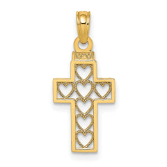 10K Cut-Out Heart Design Cross Charm