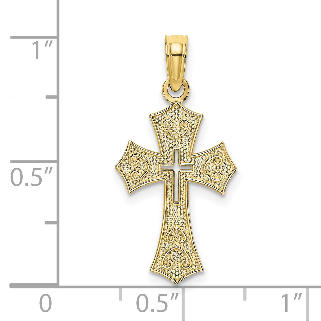 10K Textured Cut-Out Center Cross Charm