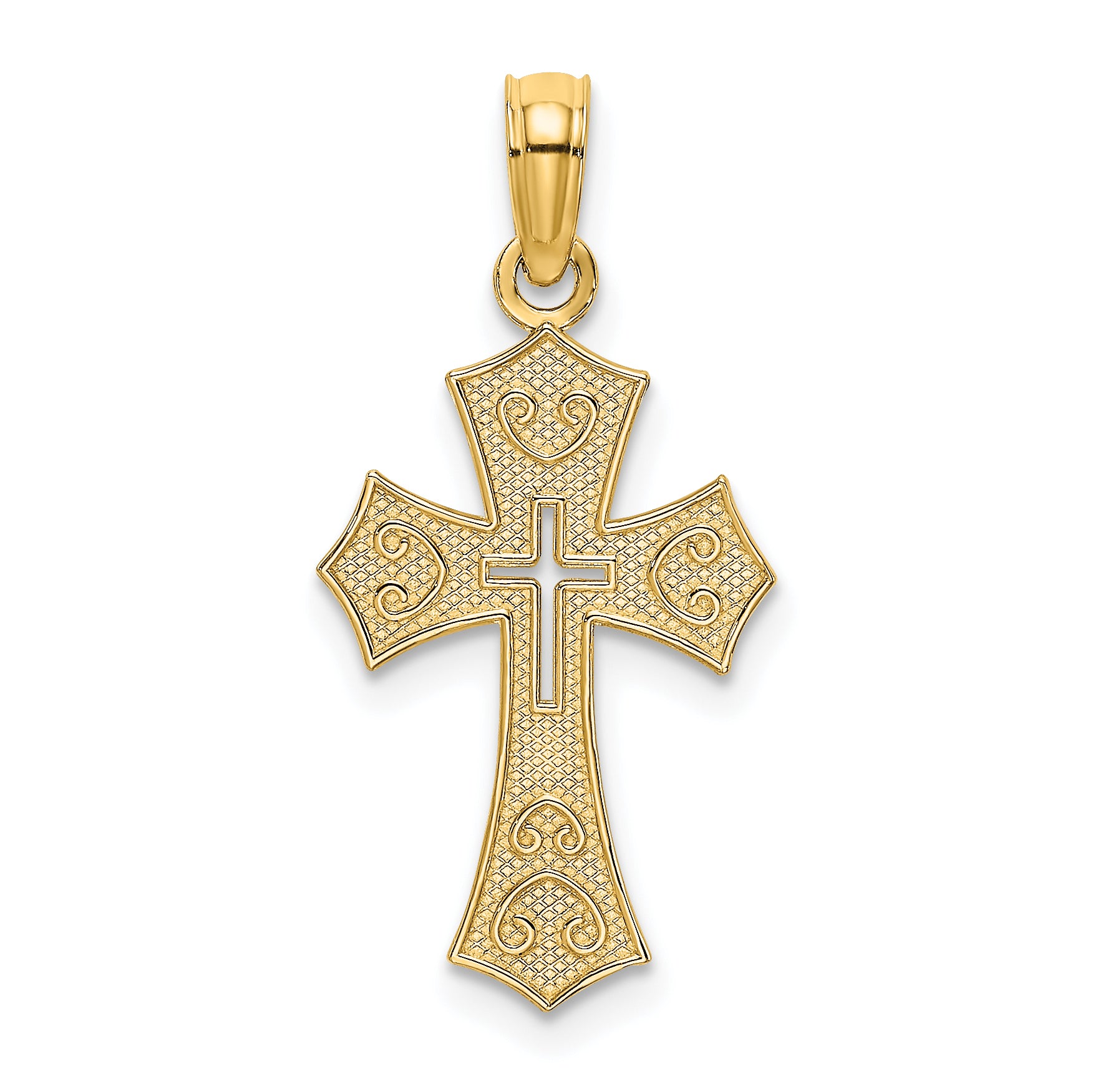 10K Textured Cut-Out Center Cross Charm