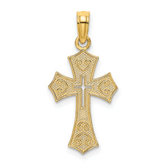 10K Textured Cut-Out Center Cross Charm