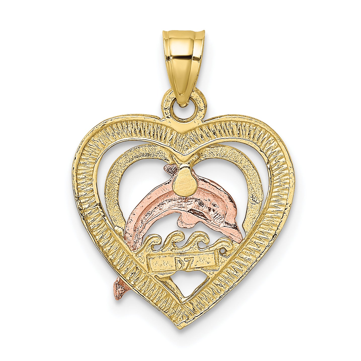 10K Two-tone w/White Rhodium Dolphin In Heart Charm