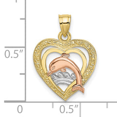 10K Two-tone w/White Rhodium Dolphin In Heart Charm