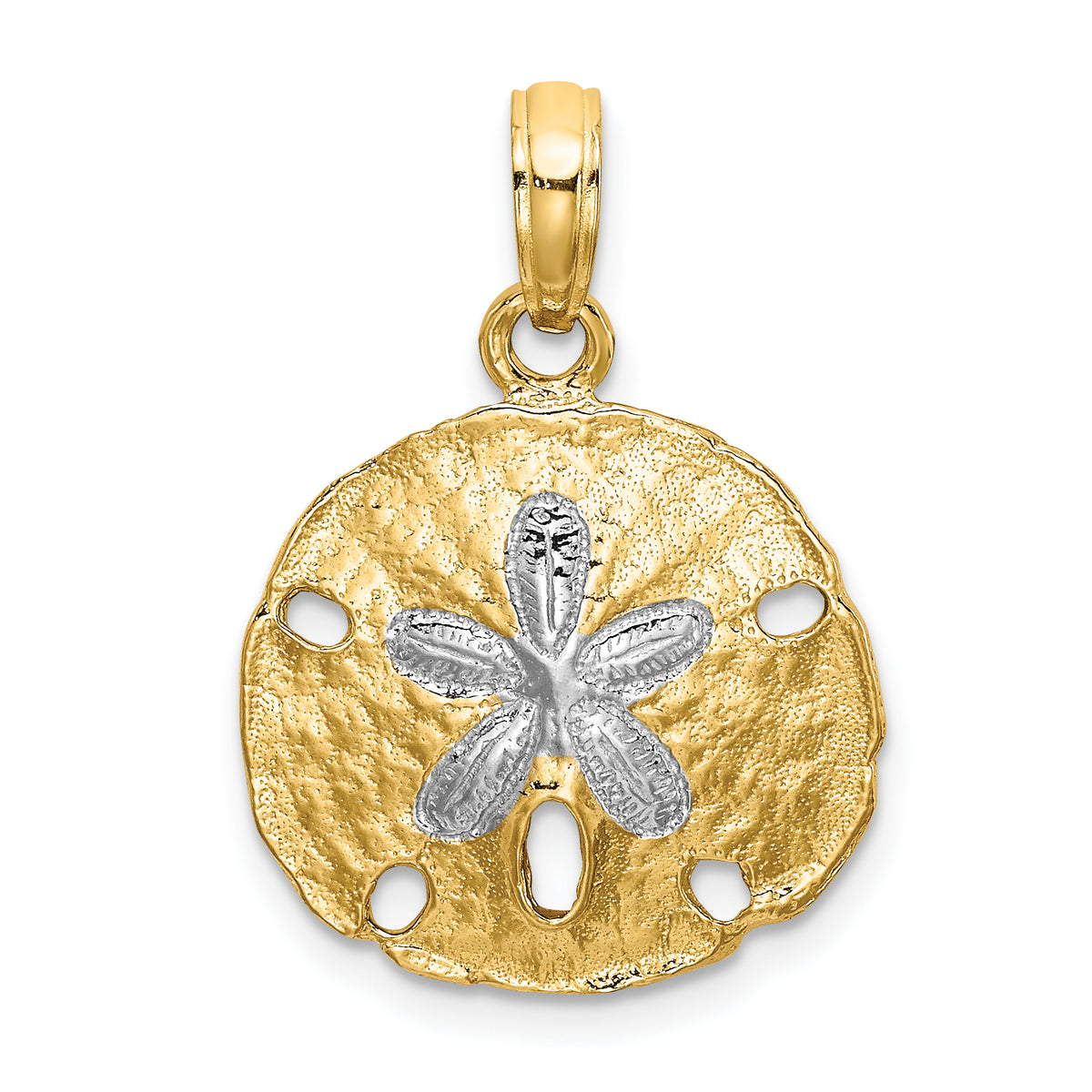 10K W/ Rhodium Polished Sand Dollar Charm