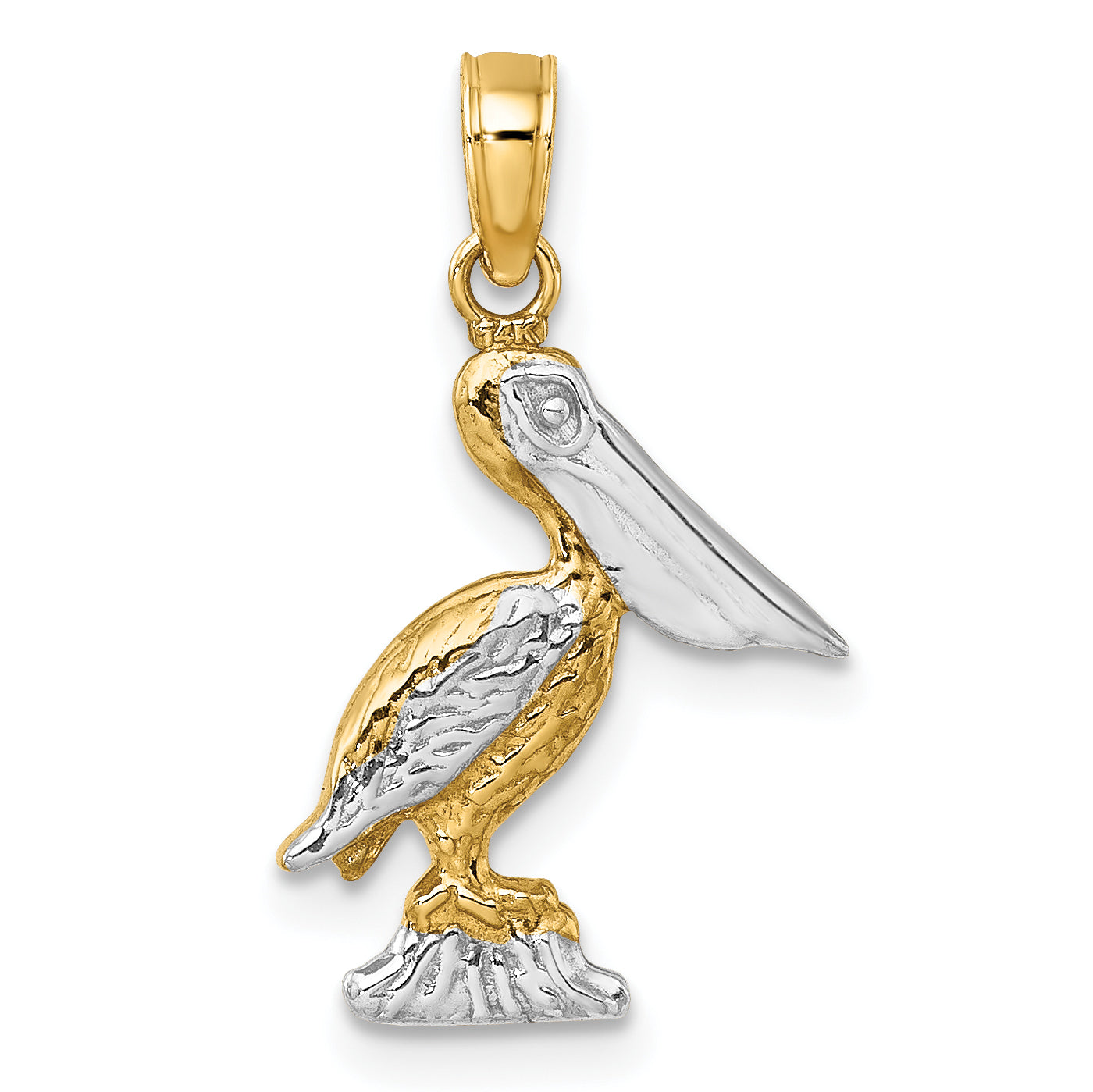 10K W/ Rhodium 3-D Small Standing Pelican Charm