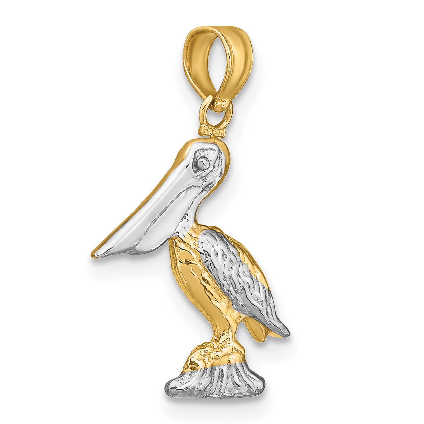 10K W/ Rhodium 3-D Small Standing Pelican Charm