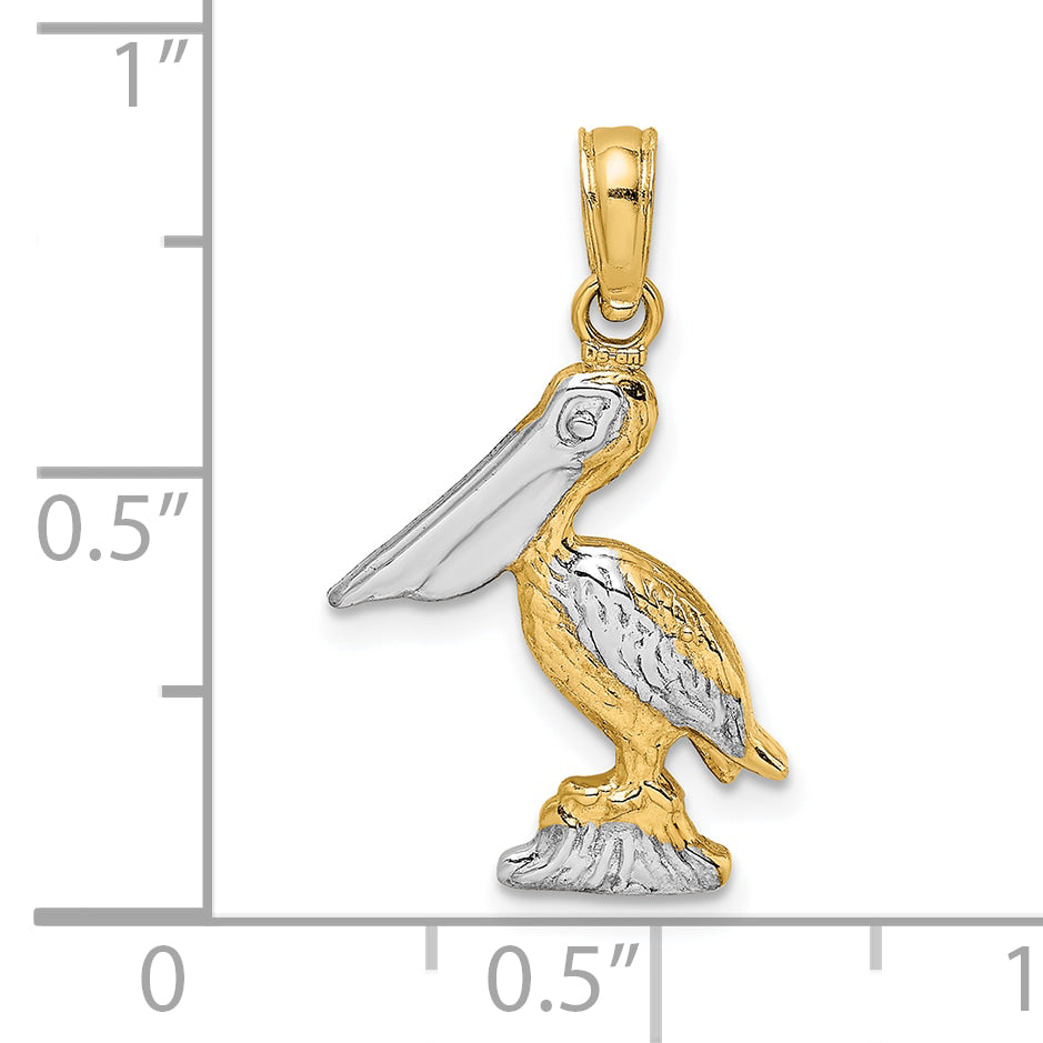 10K W/ Rhodium 3-D Small Standing Pelican Charm