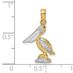 10K W/ Rhodium 3-D Small Standing Pelican Charm