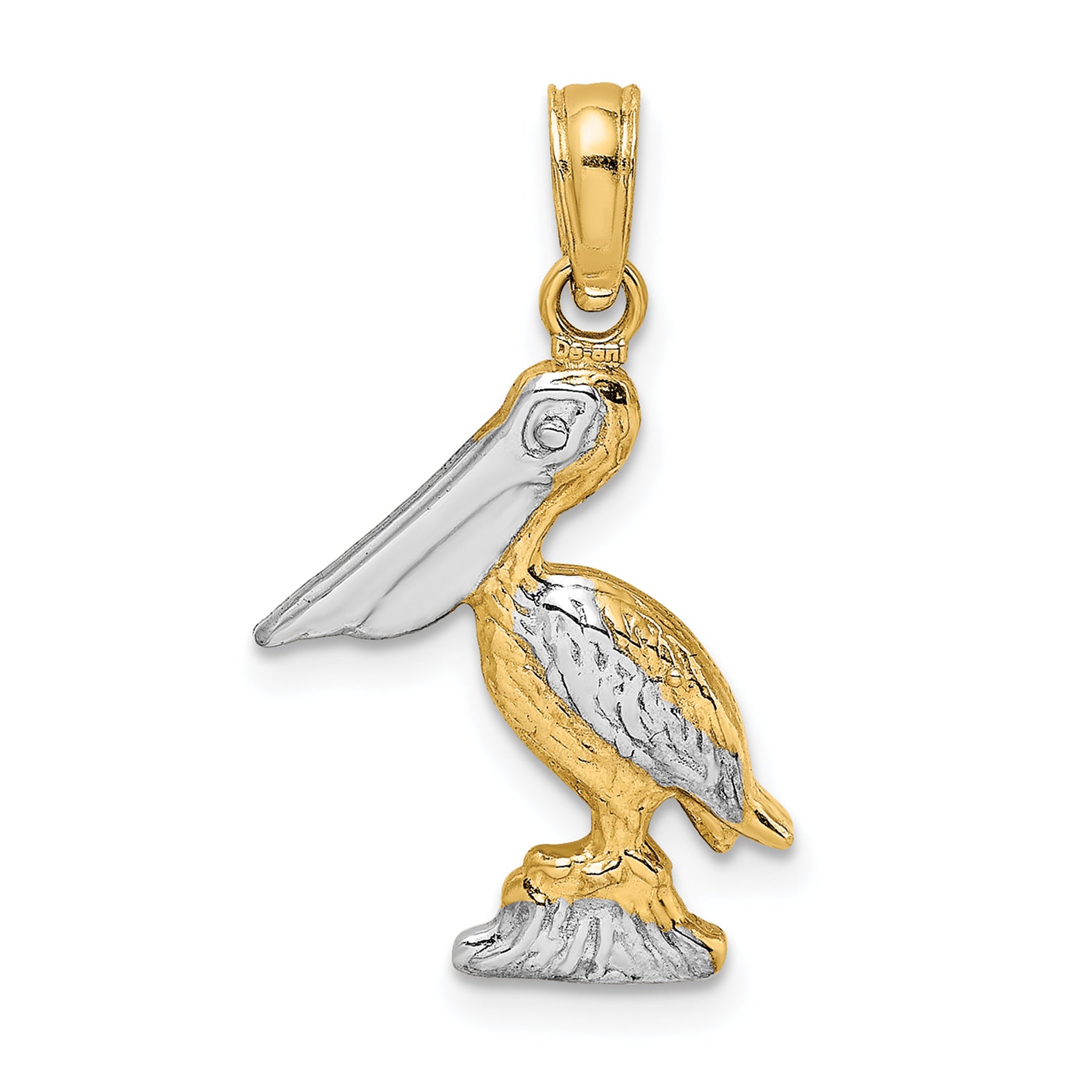 10K W/ Rhodium 3-D Small Standing Pelican Charm