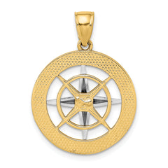 10K w/Rhodium Nautical Compass White Needle Charm