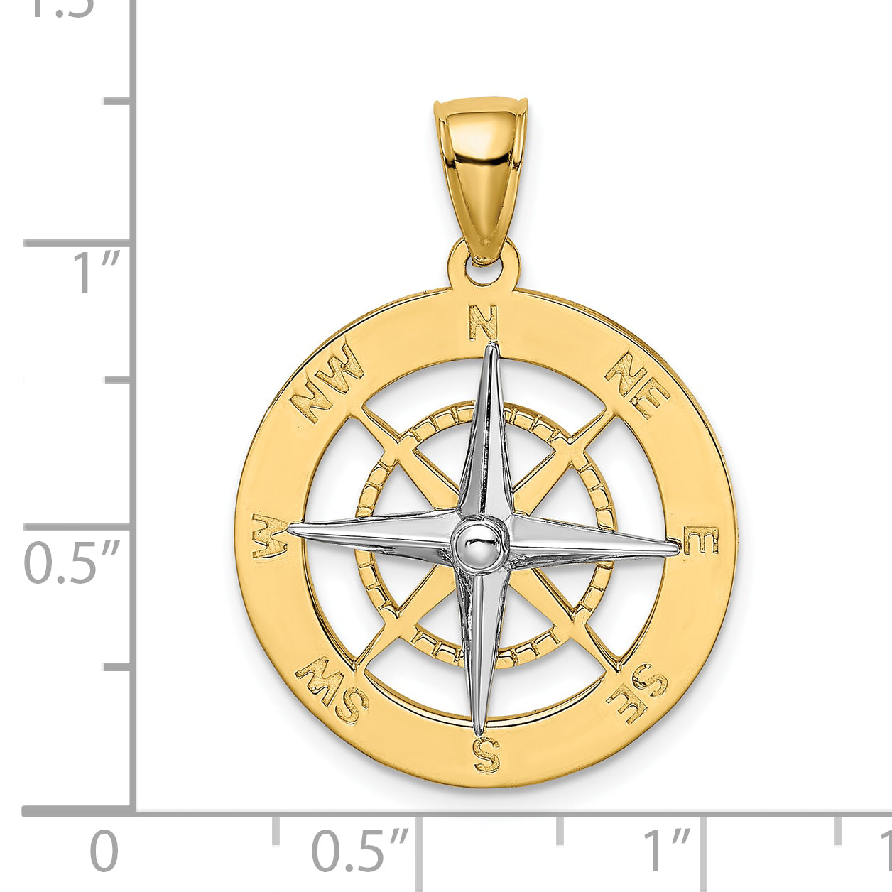 10K w/Rhodium Nautical Compass White Needle Charm