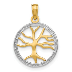 10K w/Rhodium 3-D Tree Of Life In Round Frame Charm