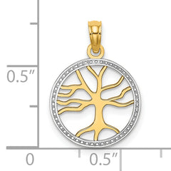 10K w/Rhodium 3-D Tree Of Life In Round Frame Charm