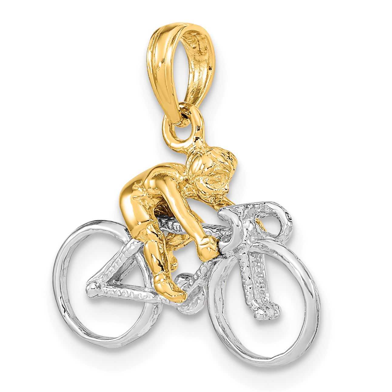 10K W/ Rhodium 3-D Bicycle With Rider Charm