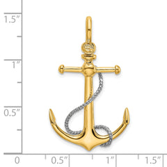 10K Two-tone 3-D Anchor w/T Bar and Rope w/Shackle Bail Charm