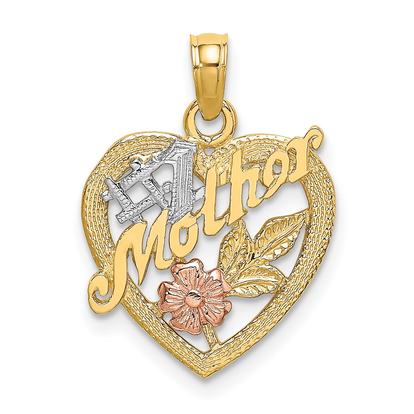 10K Two-tone w/White Rhodium #1 MOTHER Heart Charm