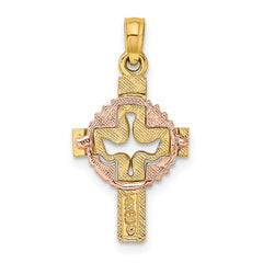 10K Two-Tone Cut-Out Dove On Cross Charm