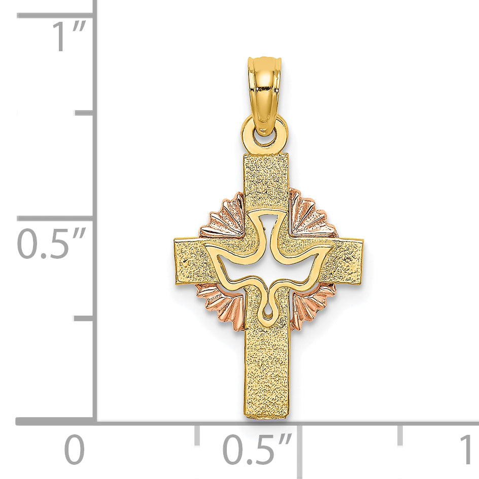 10K Two-Tone Cut-Out Dove On Cross Charm