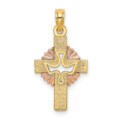 10K Two-Tone Cut-Out Dove On Cross Charm