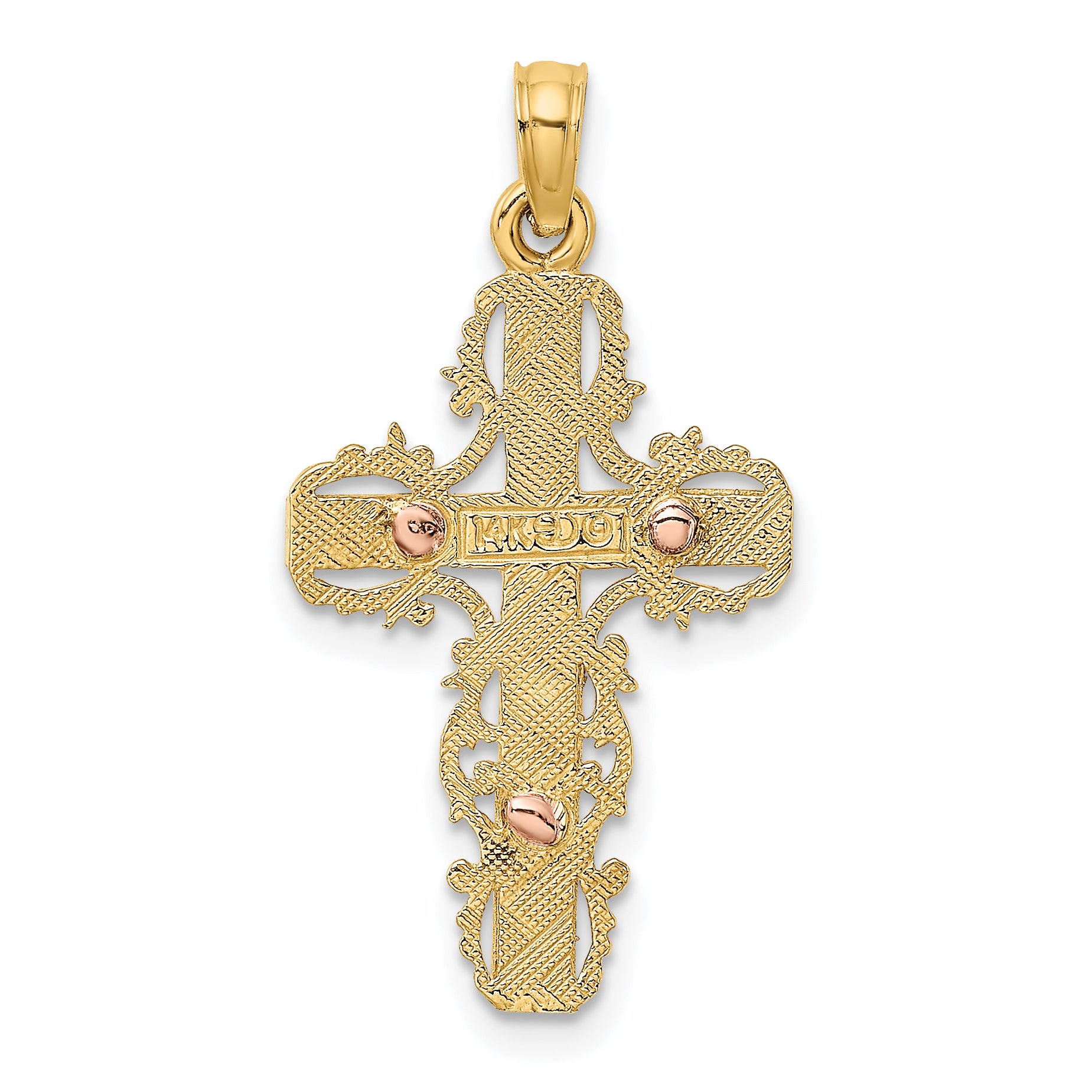 10K Two-Tone w/ Lace Trim Crucifix Charm