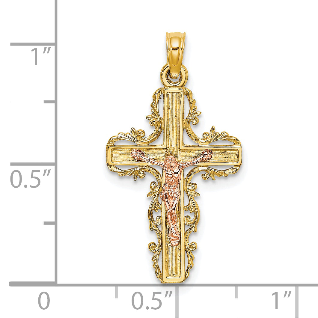 10K Two-Tone w/ Lace Trim Crucifix Charm