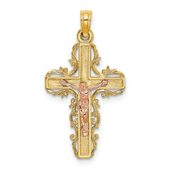 10K Two-Tone w/ Lace Trim Crucifix Charm