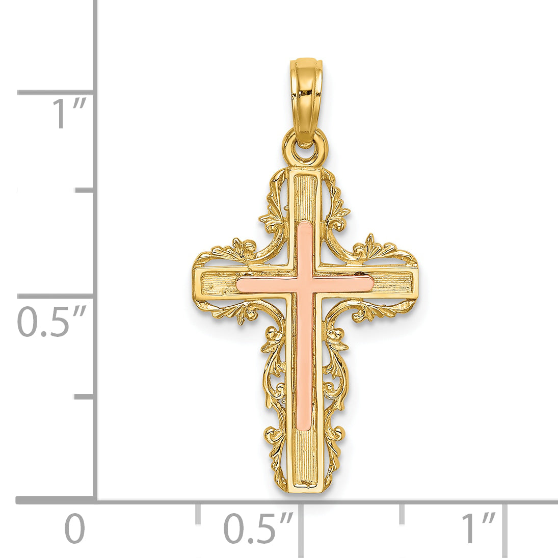 10K Two-Tone w/ Lace Trim Cross Charm