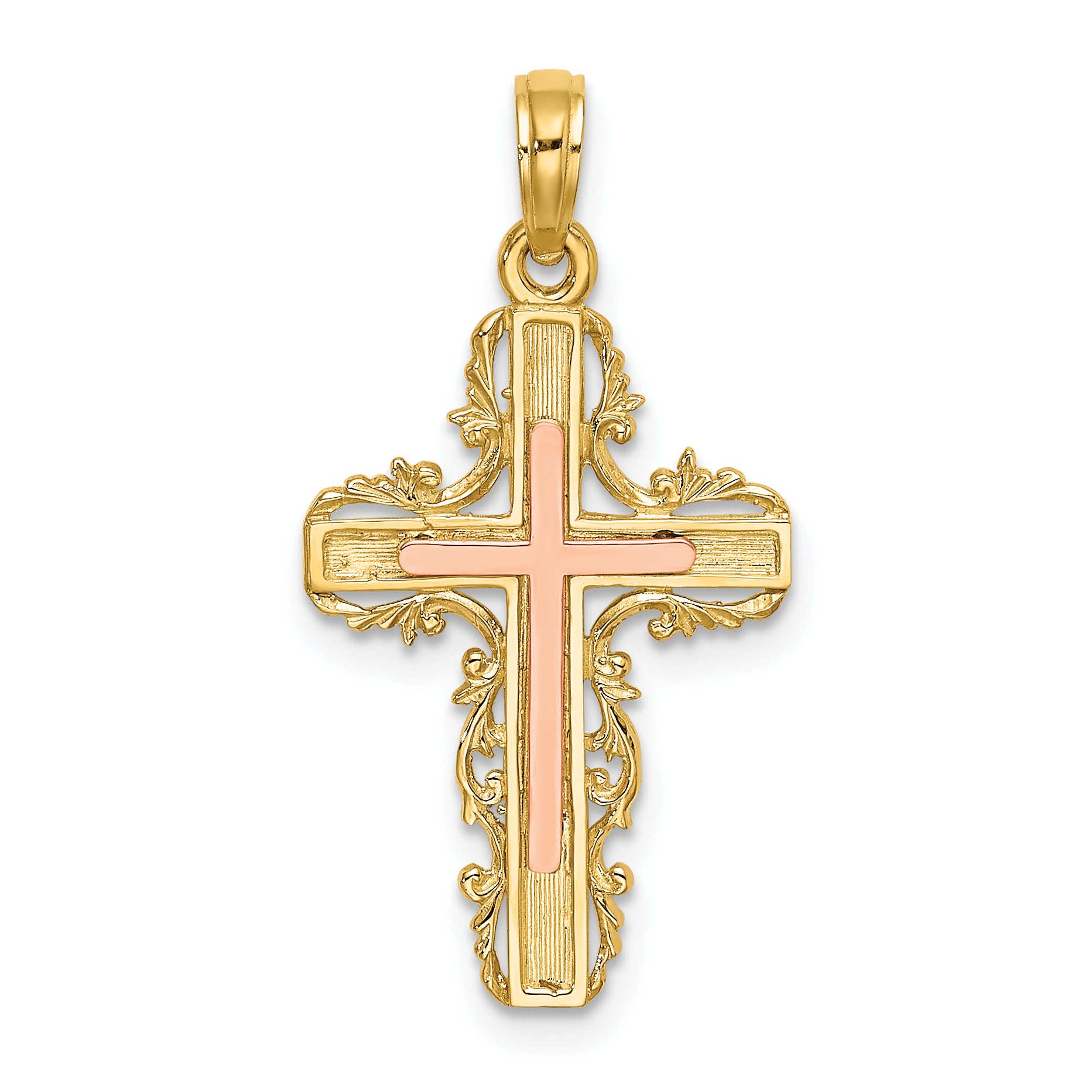 10K Two-Tone w/ Lace Trim Cross Charm