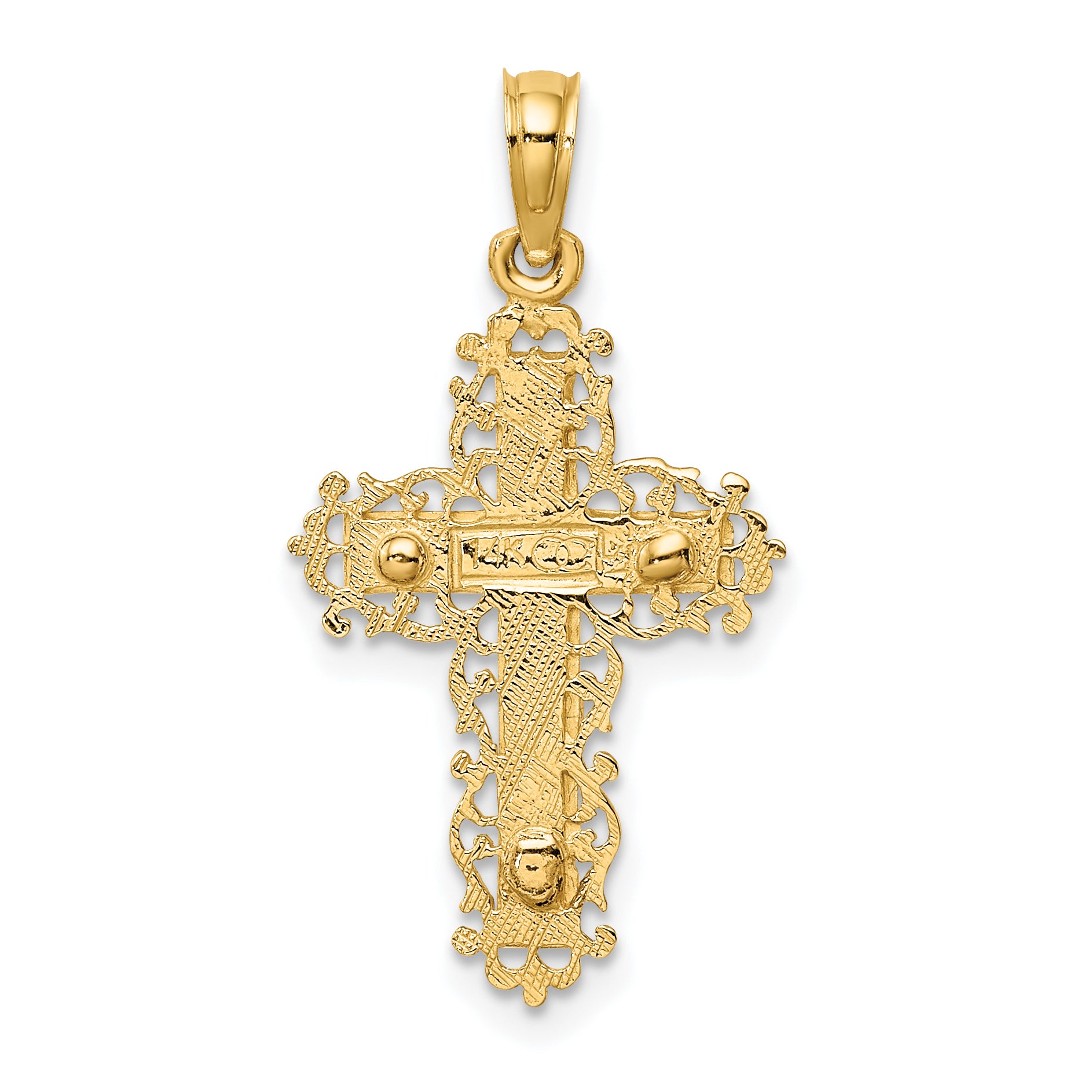 10K Two-Tone Crucifix W/ Lace Trim Charm